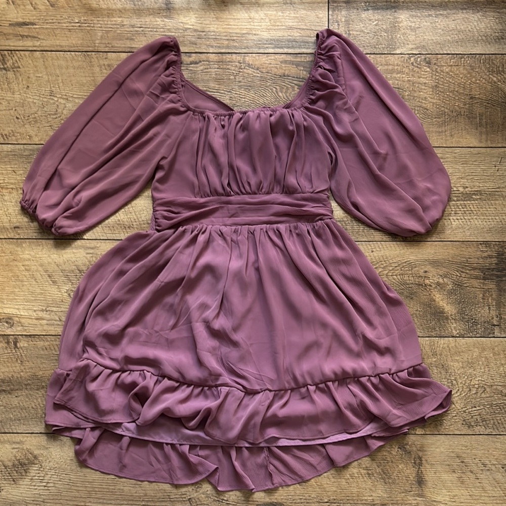 Elegant Mauve Puff Sleeve Dress